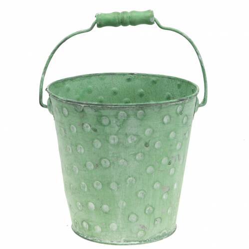 Floristik24 Decorative bucket planter with dots metal green washed Ø13cm H12.5cm