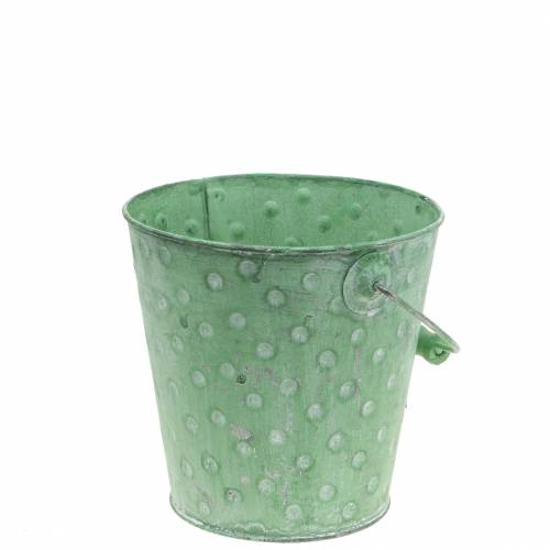 Floristik24 Decorative bucket planter with dots metal green washed Ø13cm H12.5cm
