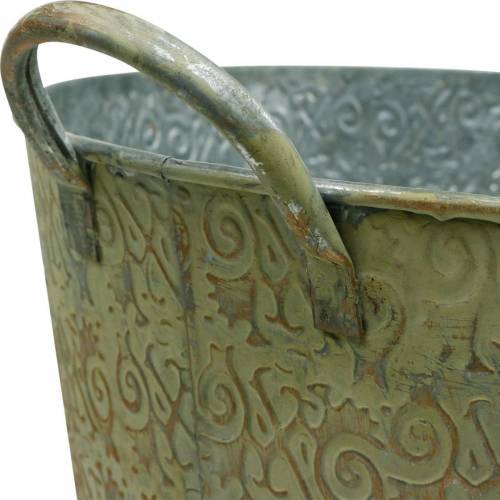Product Bucket green with handles Ø35cm vintage look planter metal grate