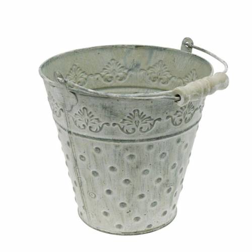 Product Decorative bucket metal white washed Ø18.5cm planter dotted metal decoration