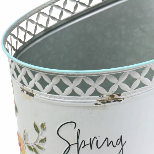 Product Decorative bucket with floral decoration and saying metal Ø27cm H50.5cm