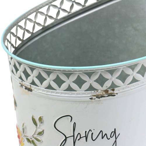 Floristik24 Decorative bucket with floral decoration and saying metal Ø27cm H50.5cm