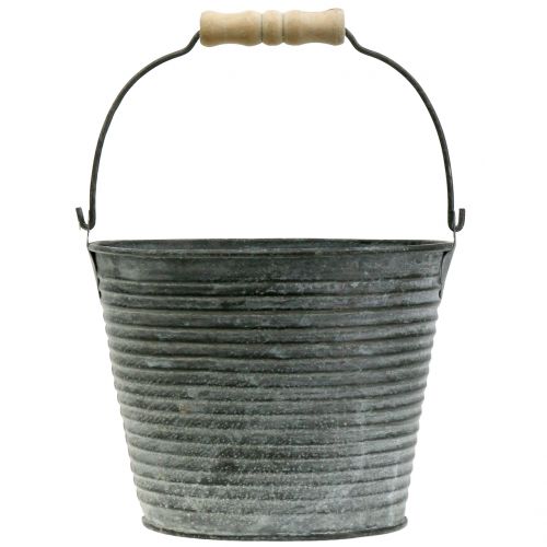 Floristik24 Zinc bucket with grooves Ø17cm H13.5cm