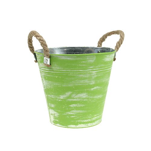Floristik24.ie Bucket with rope handles light green Ø16cm H16cm 4pcs77398