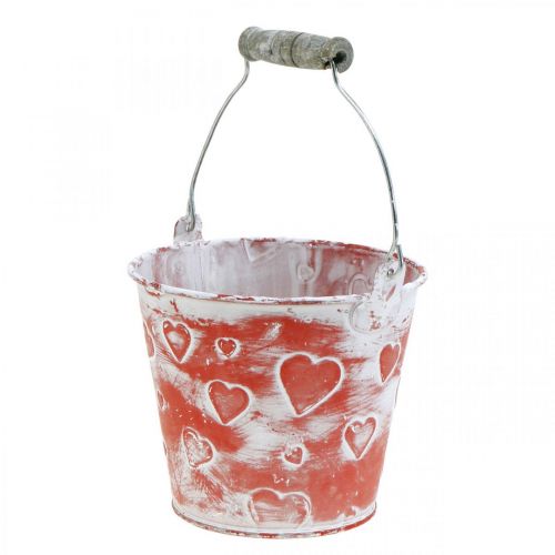 Floristik24 Decorative bucket heart decor, metal vessel, Valentine&#39;s Day, handle bucket Ø12cm