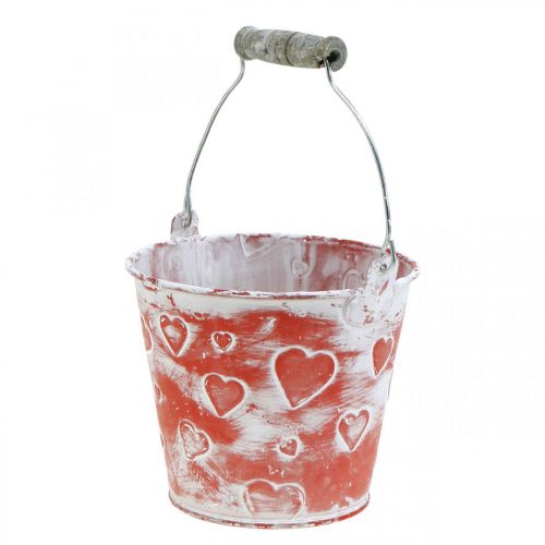 Floristik24.ie Decorative bucket heart decor, metal vessel, Valentine's Day, handle bucket Ø12cm