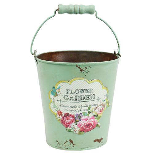 Floristik24 Decorative bucket antique with motif Ø13.5cm H14.5cm