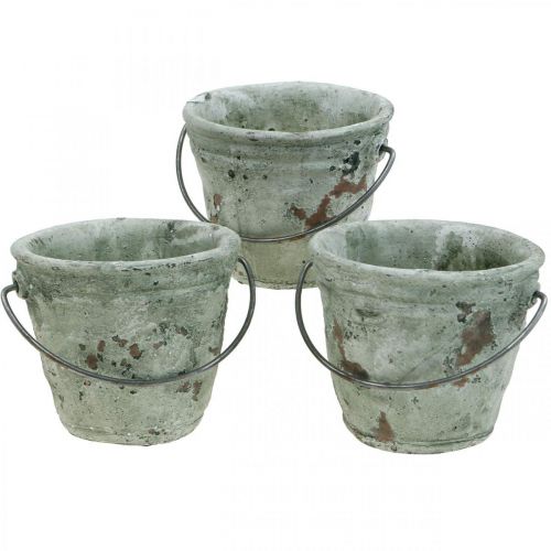 Floristik24 Bucket for planting, ceramic vessel, bucket decoration antique look Ø11.5cm H10.5cm 3pcs