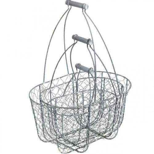 Product Wire basket with handle, baskets nostalgic, metal basket shabby chic, antique look silver, white L35/30/25cm H46.5/35/25cm set of 3