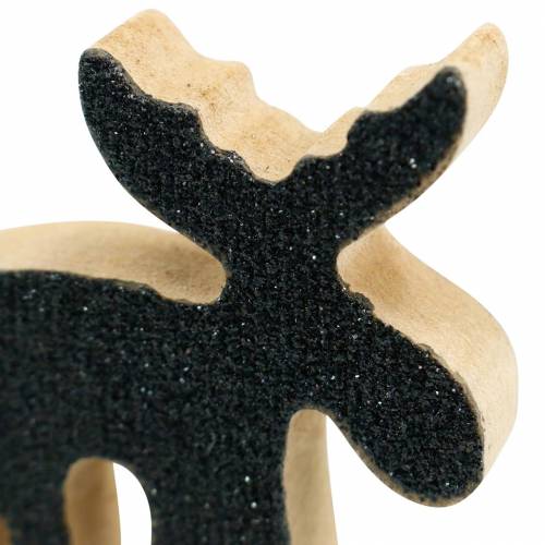 Product Christmas Decoration Elk Wood Black Glitter 5×5.5cm 12 pcs