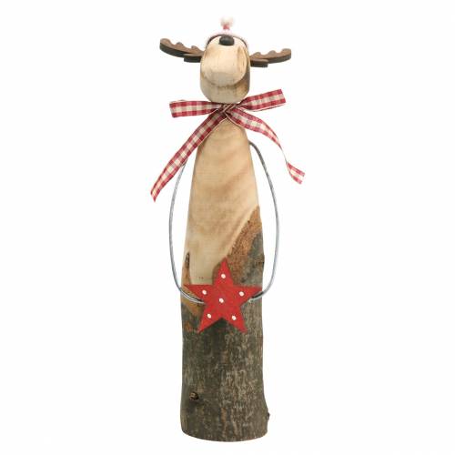 Floristik24 Natural branch reindeer with star Natural, Red H26cm
