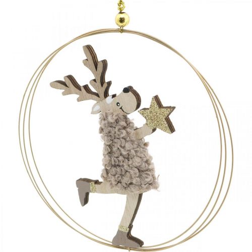 Product Reindeer to hang, Christmas pendant, Advent decoration in a ring Ø15cm set of 3