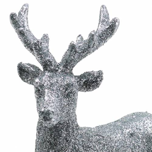 Floristik24 Christmas decoration deer silver / glitter polyresin H12.5cm