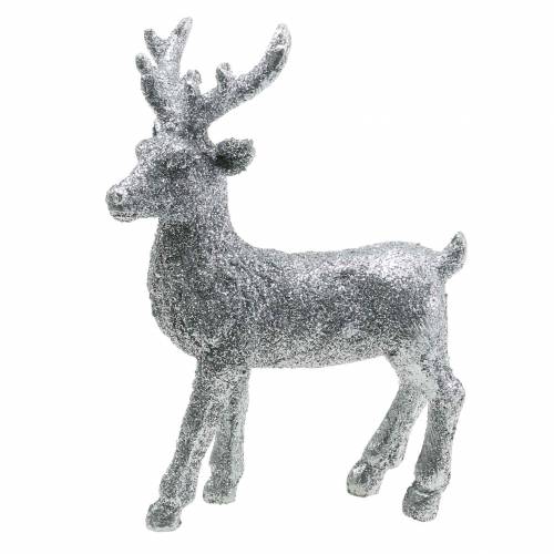 Floristik24 Christmas decoration deer silver / glitter polyresin H12.5cm