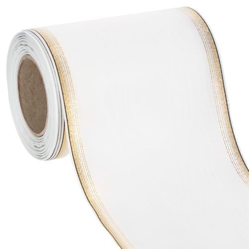 Elegant Moiré wreath ribbon, 125mm, white with gold edging - High-quality decorative ribbon for floristry and celebrations buy online | Floristik24.ie