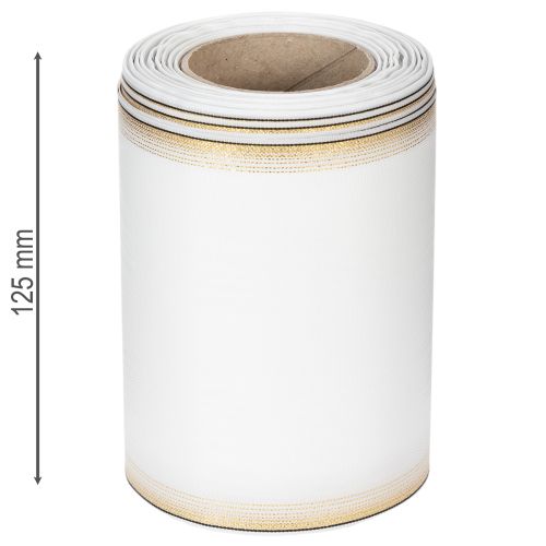Elegant Moiré wreath ribbon, 125mm, white with gold edging - High-quality decorative ribbon for floristry and celebrations | Floristik24.ie