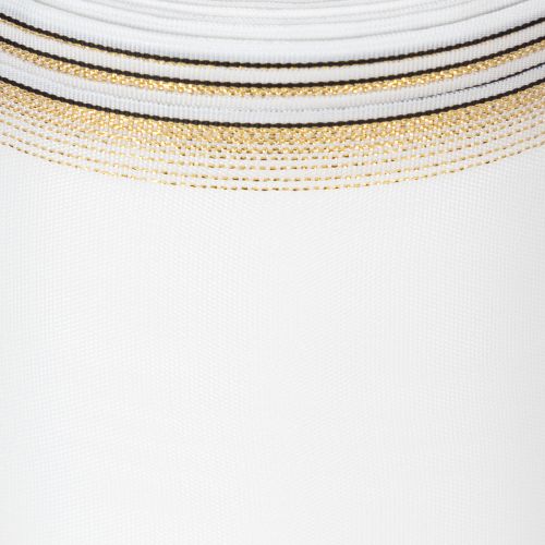 Elegant Moiré wreath ribbon, 125mm, white with gold edging - High-quality decorative ribbon for floristry and celebrations | Floristik24.ie