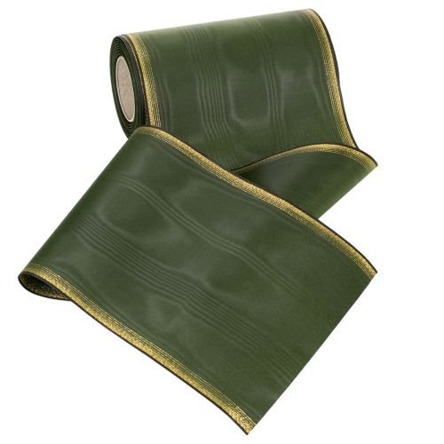 Product Elegant moiré wreath ribbon, 175mm, dark green with pearl edge and taffeta weave for festive occasions