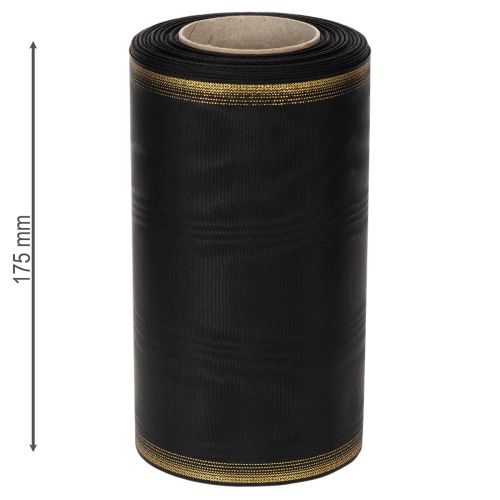 Elegant moiré wreath ribbon, 175mm black with pearl edge and taffeta weave, decorative ribbon for funeral floristry, bow ribbon, 25m | Floristik24.ie