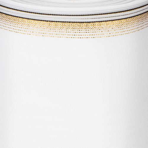 Product Elegant moiré wreath ribbon, 200mm white with gold pearl edge and special finish, 25m - Perfect for decorations &amp; celebrations