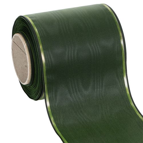 Floristik24 Elegant moiré green wreath ribbon with gold edge, 100mm x 25m, for funeral floristry and decoration