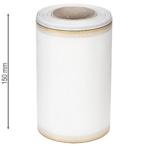 Product Elegant moiré wreath ribbon with gold edge, wedding decoration, mourning ribbon, white 150mm x 25m