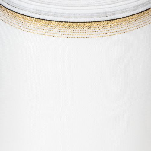 Product Elegant moiré wreath ribbon with gold edge, wedding decoration, mourning ribbon, white 150mm x 25m