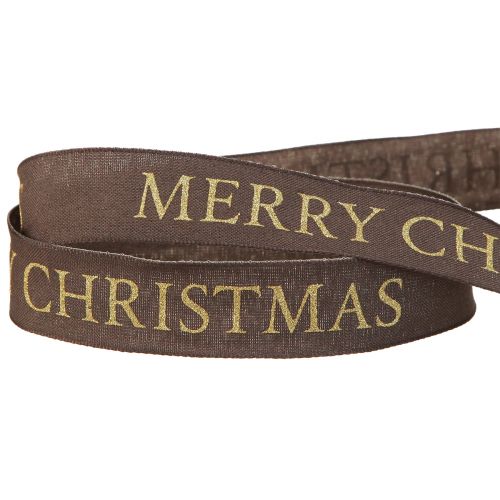 Floristik24 Elegant Christmas ribbon in dark brown with golden &#39;Merry Christmas&#39; lettering Width 25mm Length 15m