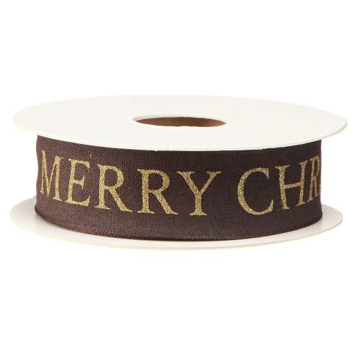 Floristik24 Elegant Christmas ribbon in dark brown with golden &#39;Merry Christmas&#39; lettering Width 25mm Length 15m