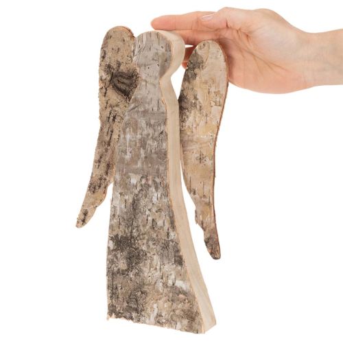 Angel figure made of wood with birch bark, 30cm | Floristik24.ie