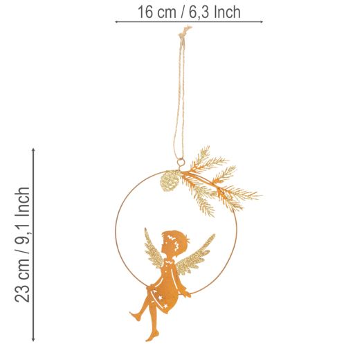 Angel Decorative Ring, Metal, Rust Finish, Christmas Decoration, 23.5 x 16.5 cm, 3 Pieces | Floristik24.ie