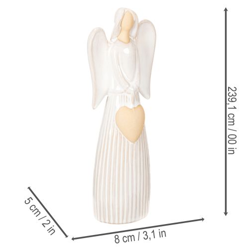 Angel figurine with heart decoration in cream white, 23cm | Floristik24.ie