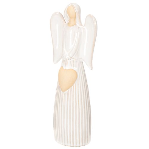 Angel figurine with heart decoration in cream white, 23cm | Floristik24.ie