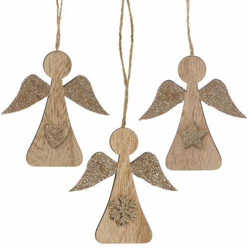 Floristik24 Decorative Hanging Wooden Angel Glitter 10cm 12 pcs