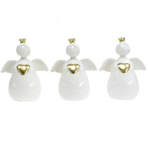 Floristik24 Angel figure ceramic white, golden guardian angel 10 × 6.5 × 13cm 3pcs