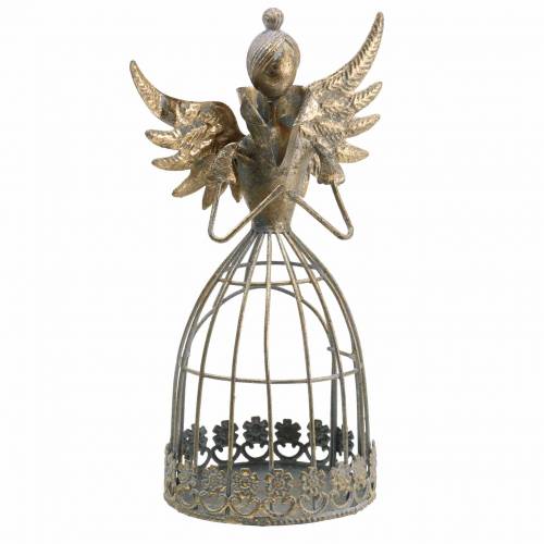 Decorative angel metal antique gold Ø9.2 H22cm