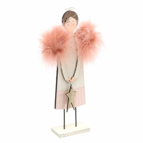 Angel with feather wings pink 28cm wood