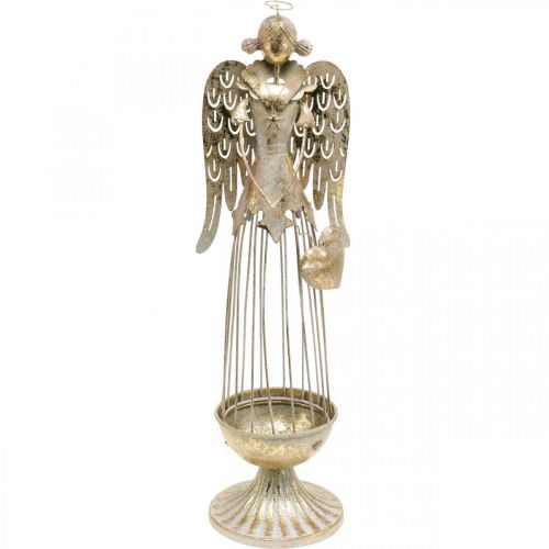 Floristik24 Angel figure with heart, Christmas decoration made of metal, decoration angel antique-golden H38cm