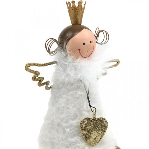 Product Angel figure sitting Christmas decoration wood metal white H12cm
