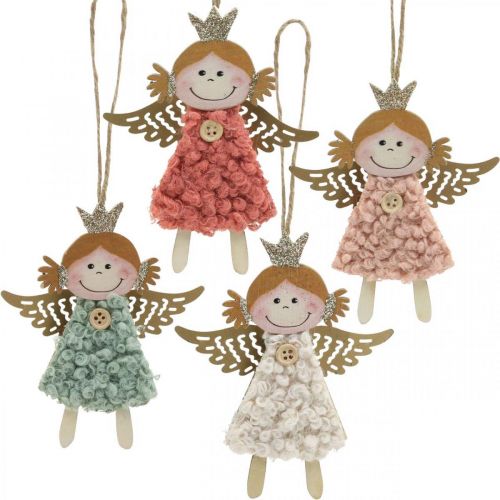 Angels to hang, Christmas decorations, Christmas tree decorations pink / pink / blue / white H12cm set of 4