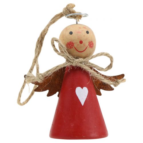Floristik24 Angel wooden figure red to hang 8cm 4pcs