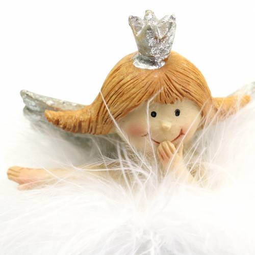 Floristik24 Decorative angel in cloud white, silver Ø6.5 / 6cm H7 / 6cm 2pcs