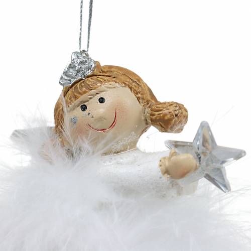 Product Decorative angel with star to hang white, silver Ø6cm H11cm 2pcs