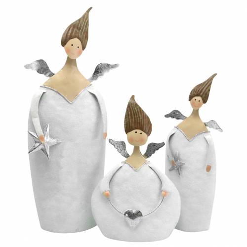 Floristik24 Decorative angel trio metal white, glitter Ø10 / 11.5 / 7cm H28.5 / 18 / 21cm 3pcs