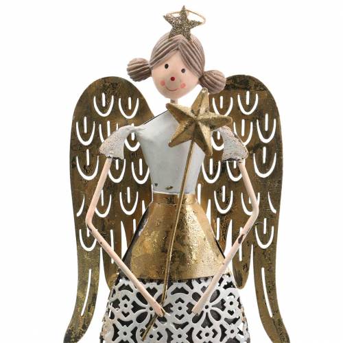 Floristik24 Decorative angel metal white, golden Ø10cm H32cm