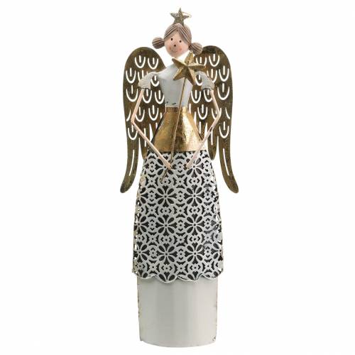 Floristik24 Decorative angel metal white, golden Ø10cm H32cm