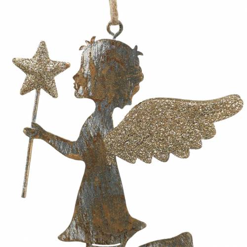 Floristik24 Decorative angel with magic wand to hang metal golden, silver 15.5cm × 9.5cm 3pcs