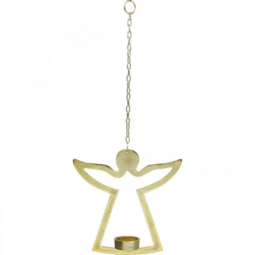Product Decorative angel, tealight holder to hang, metal decoration golden H20cm