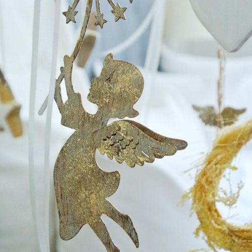 Product Angel with dandelion, Christmas decoration, decorative pendant, metal decoration golden antique look H16/15cm 4pcs