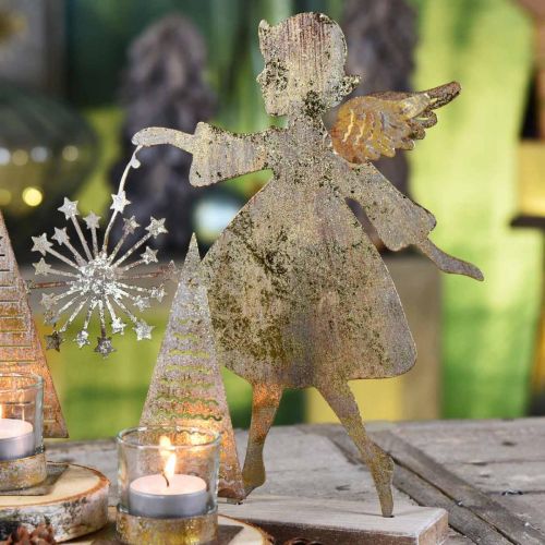 Floristik24 Decorative angel with dandelion, Advent decoration made of metal, Christmas angel golden antique look H21cm